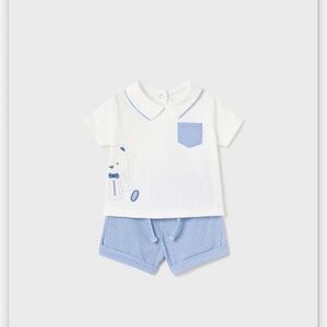 Mayoral Kids Set with White Top and Blue Shorts